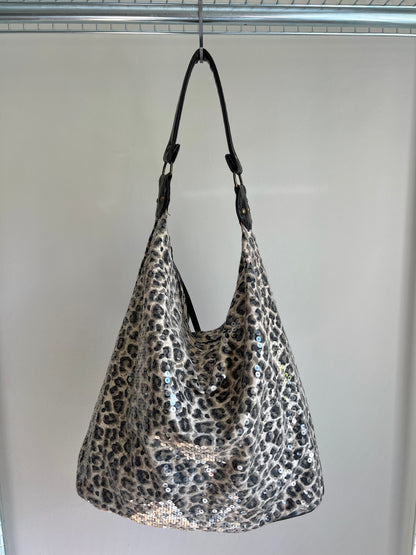 Leopard Sequin Hobo Shoulder Bag
