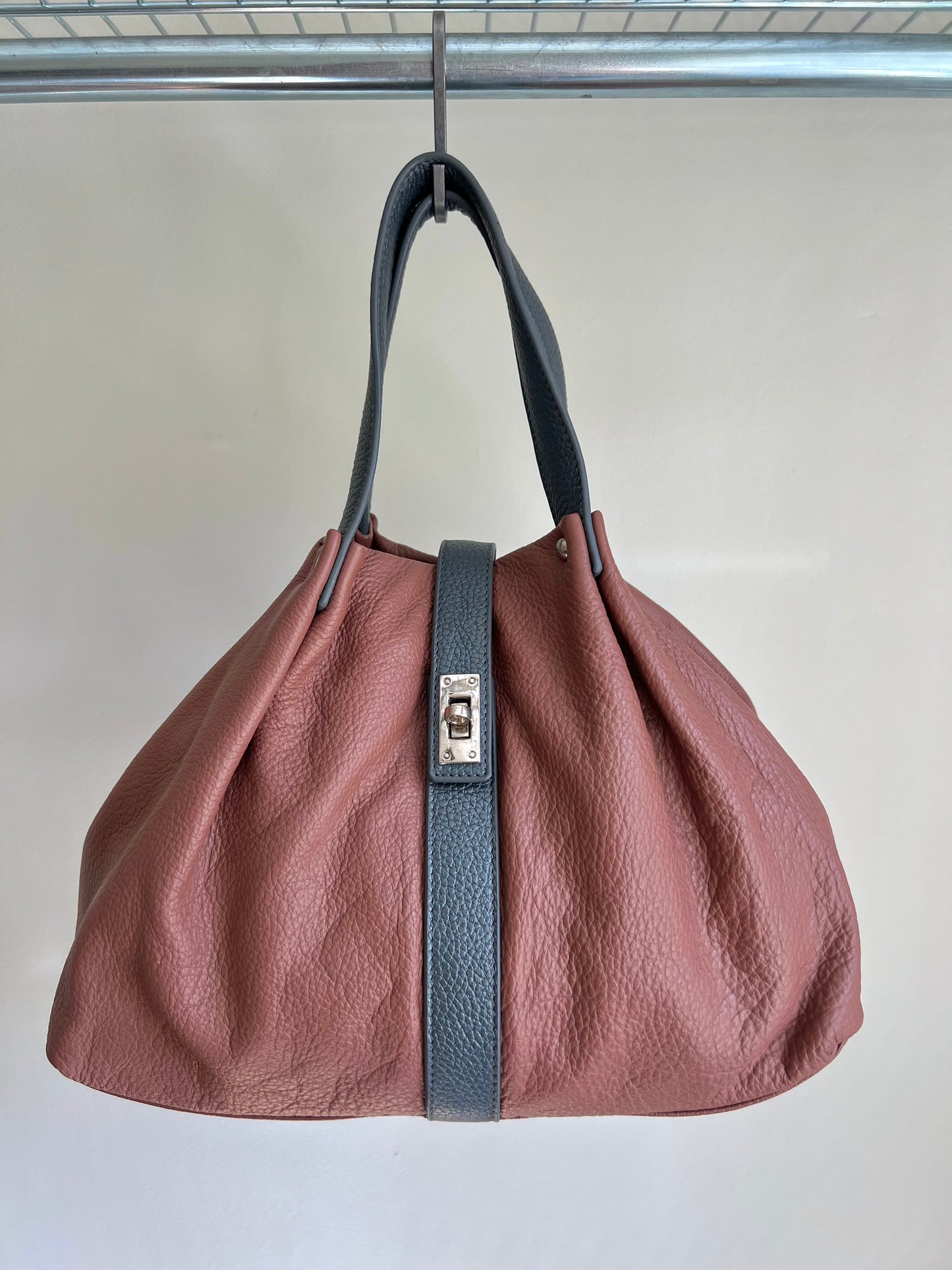 Reddish Brown Two-Tone Shoulder Bag