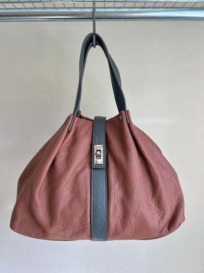 Reddish Brown Two-Tone Shoulder Bag
