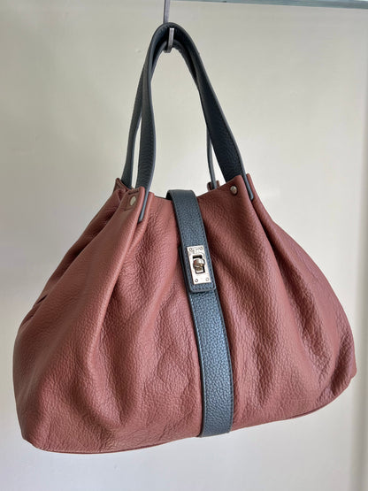 Reddish Brown Two-Tone Shoulder Bag