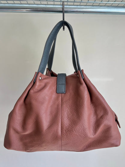 Reddish Brown Two-Tone Shoulder Bag