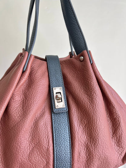 Reddish Brown Two-Tone Shoulder Bag