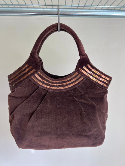 Brown Velvet Sequin Handbag