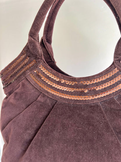 Brown Velvet Sequin Handbag