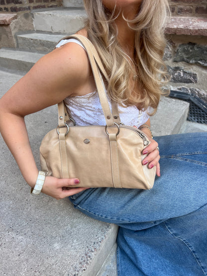 Beige Shoulder Bag with Silver Details