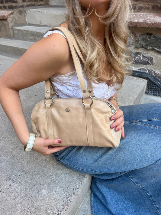 Beige Shoulder Bag with Silver Details