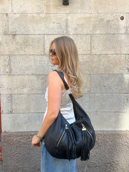 Black Tassel Hobo Shoulder Bag