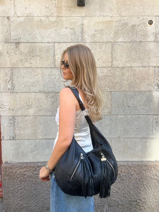 Black Tassel Hobo Shoulder Bag