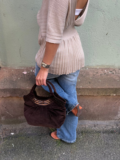 Brown Velvet Sequin Handbag