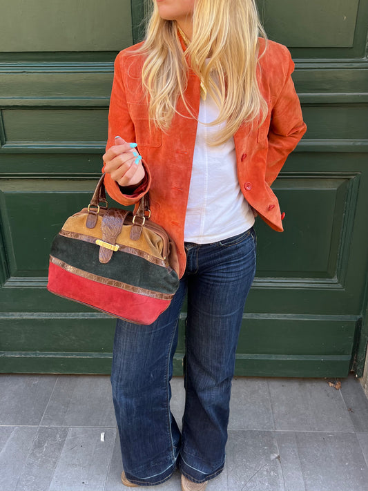 Colour-Block Suede Handbag