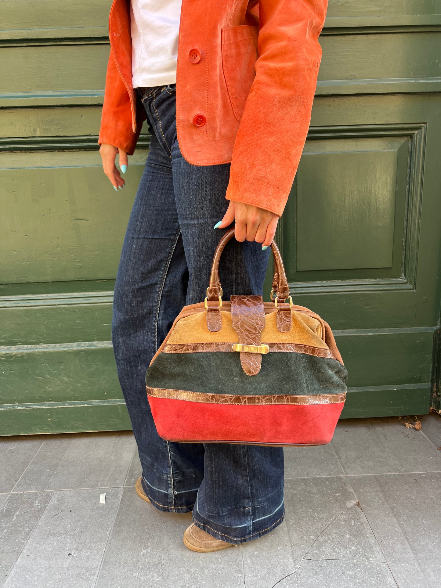 Colour-Block Suede Handbag