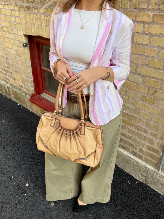 Tan Leather Shoulder Bag with Silver Details