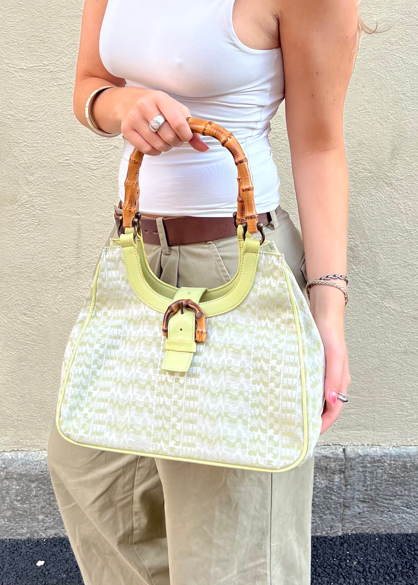 Nazareno Gabrielli Green Monogram Shoulder Bag
