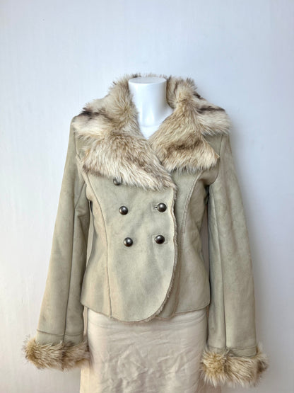Beige Faux Fur Trim Jacket
