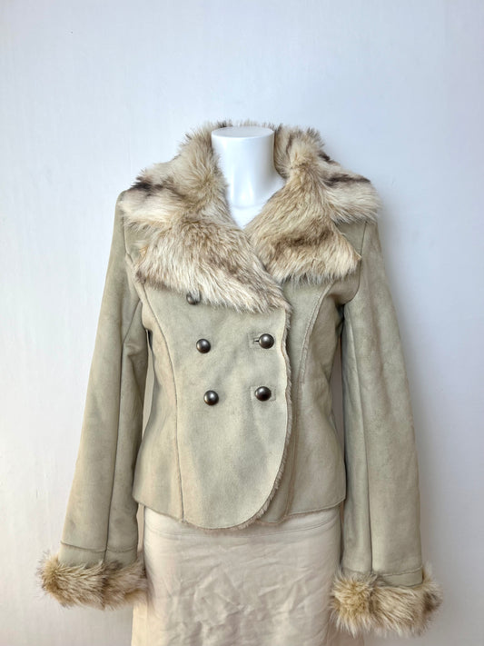 Beige Faux Fur Trim Jacket