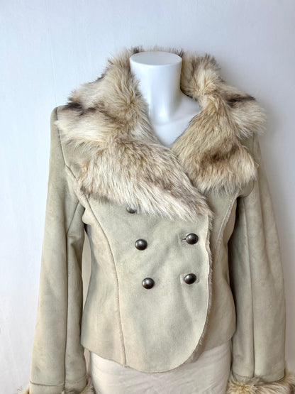 Beige Faux Fur Trim Jacket