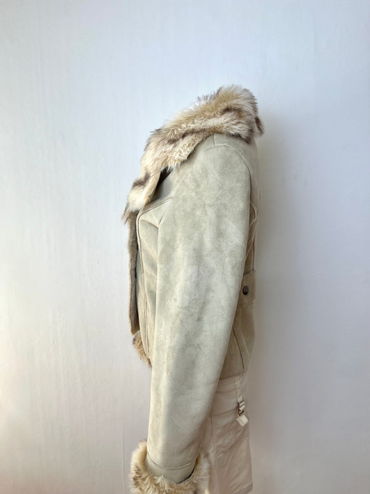 Beige Faux Fur Trim Jacket