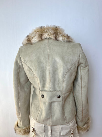 Beige Faux Fur Trim Jacket