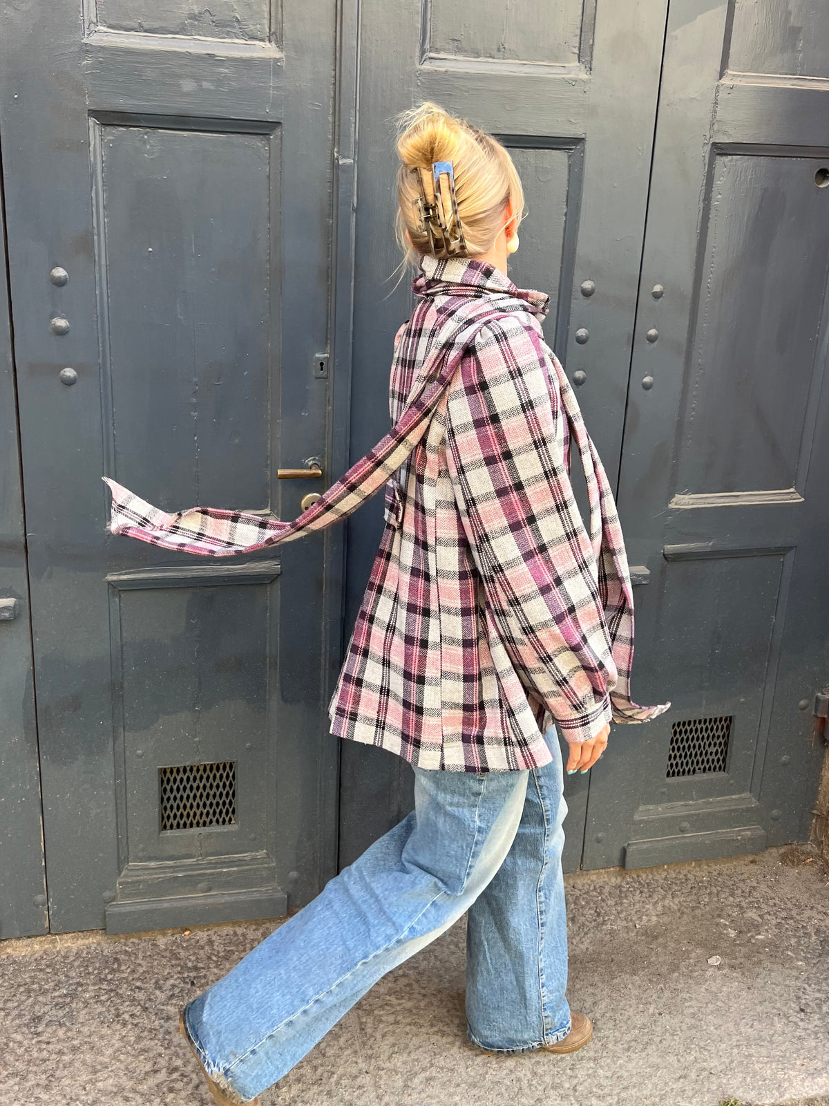 Plaid Scarf Detail Coat