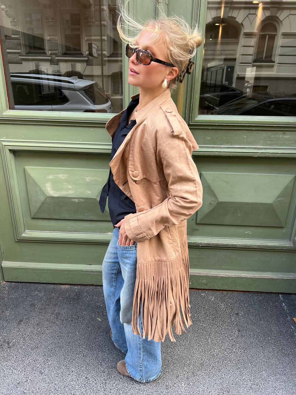 Tan Fringe Trench Coat
