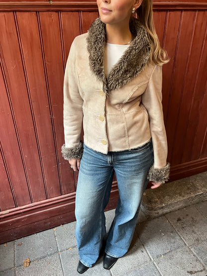 Beige Faux Fur Trim Jacket