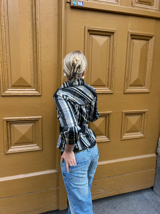 Plaid Belted Jacket with 3/4 Sleeves