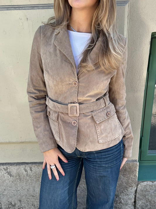 Beige Suede Belted Jacket