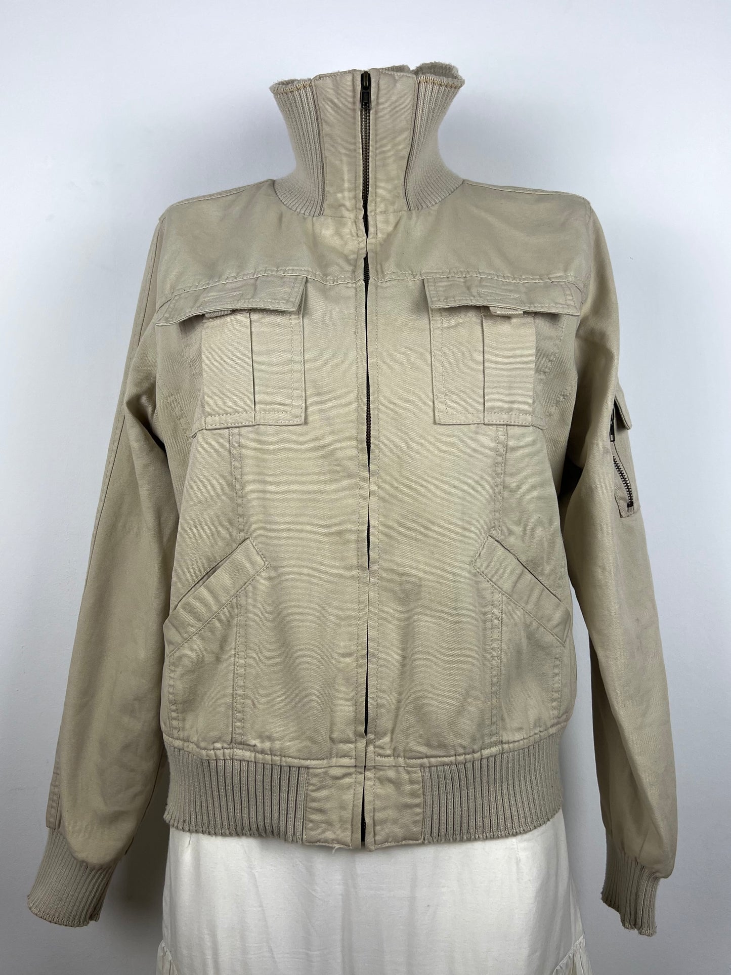 Beige Ribbed Collar Jacket