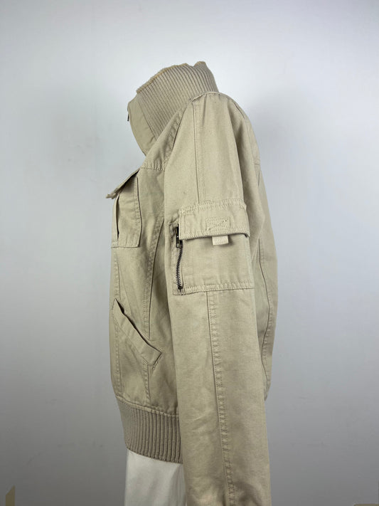 Beige Ribbed Collar Jacket