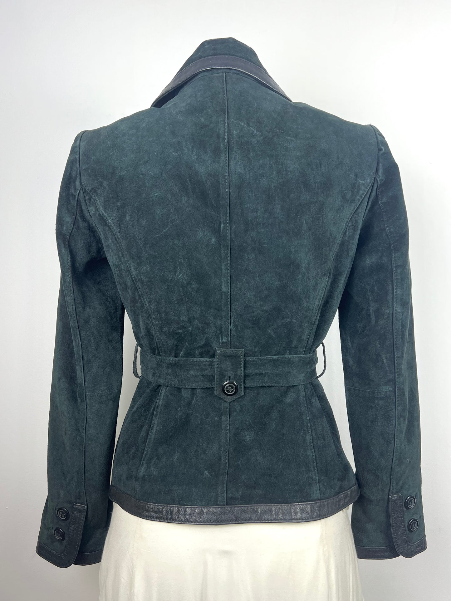Black Genuine Suede Leather Belted Jacket