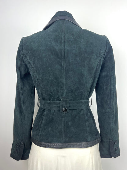 Black Genuine Suede Leather Belted Jacket