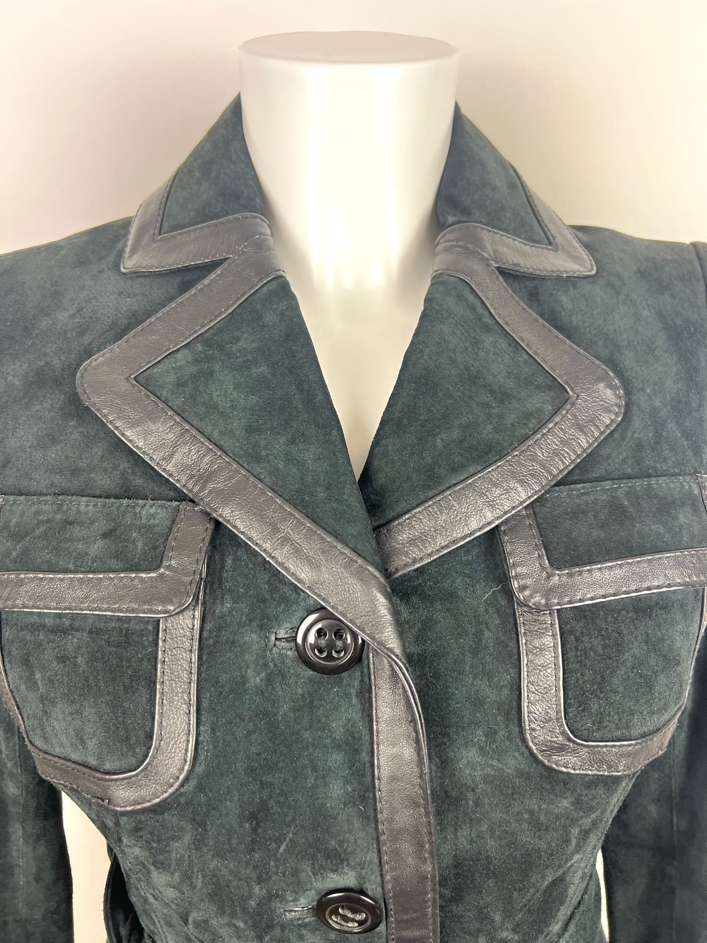 Black Genuine Suede Leather Belted Jacket