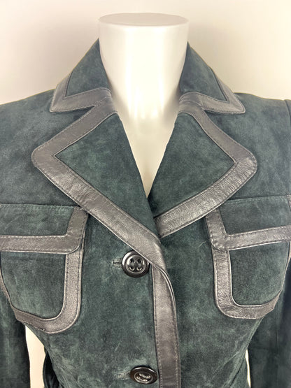 Black Genuine Suede Leather Belted Jacket