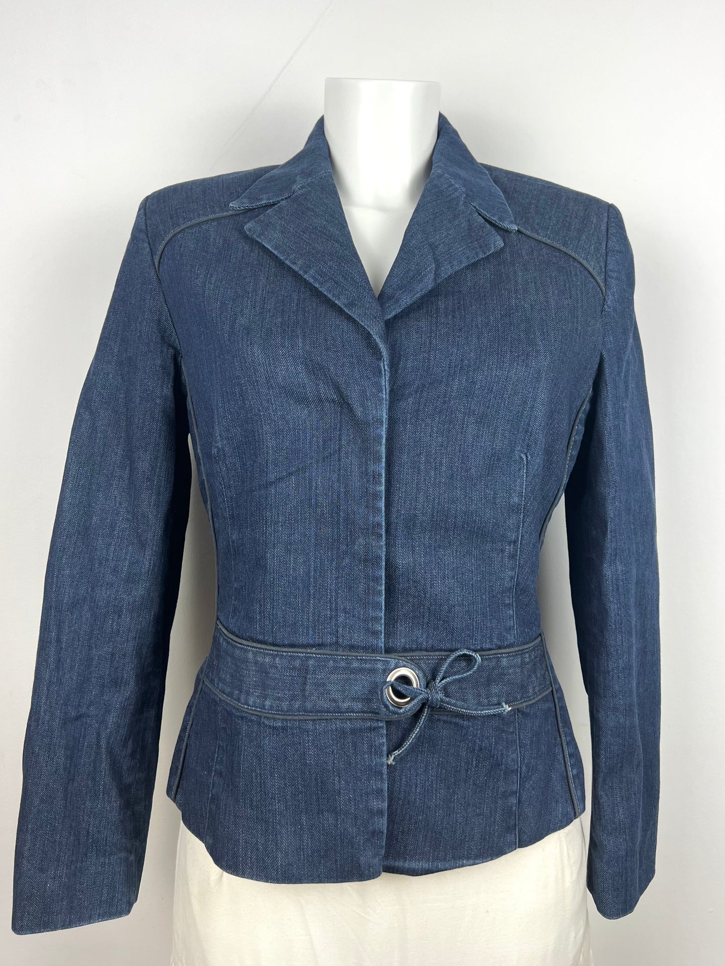 Blue Denim Belted Blazer Jacket