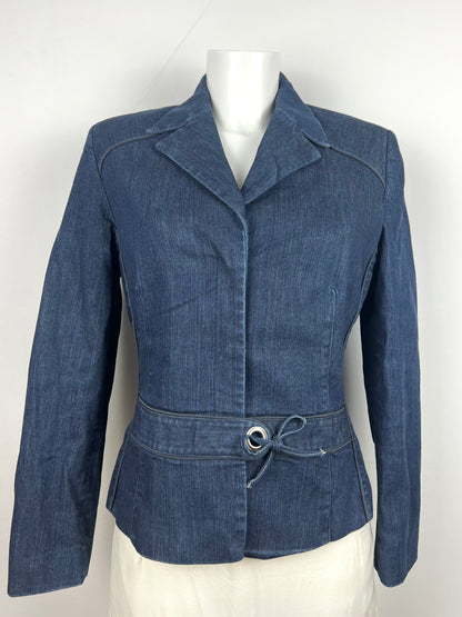 Blue Denim Belted Blazer Jacket