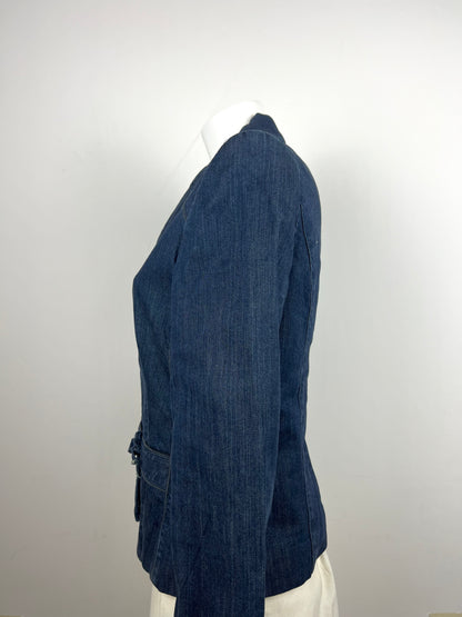 Blue Denim Belted Blazer Jacket
