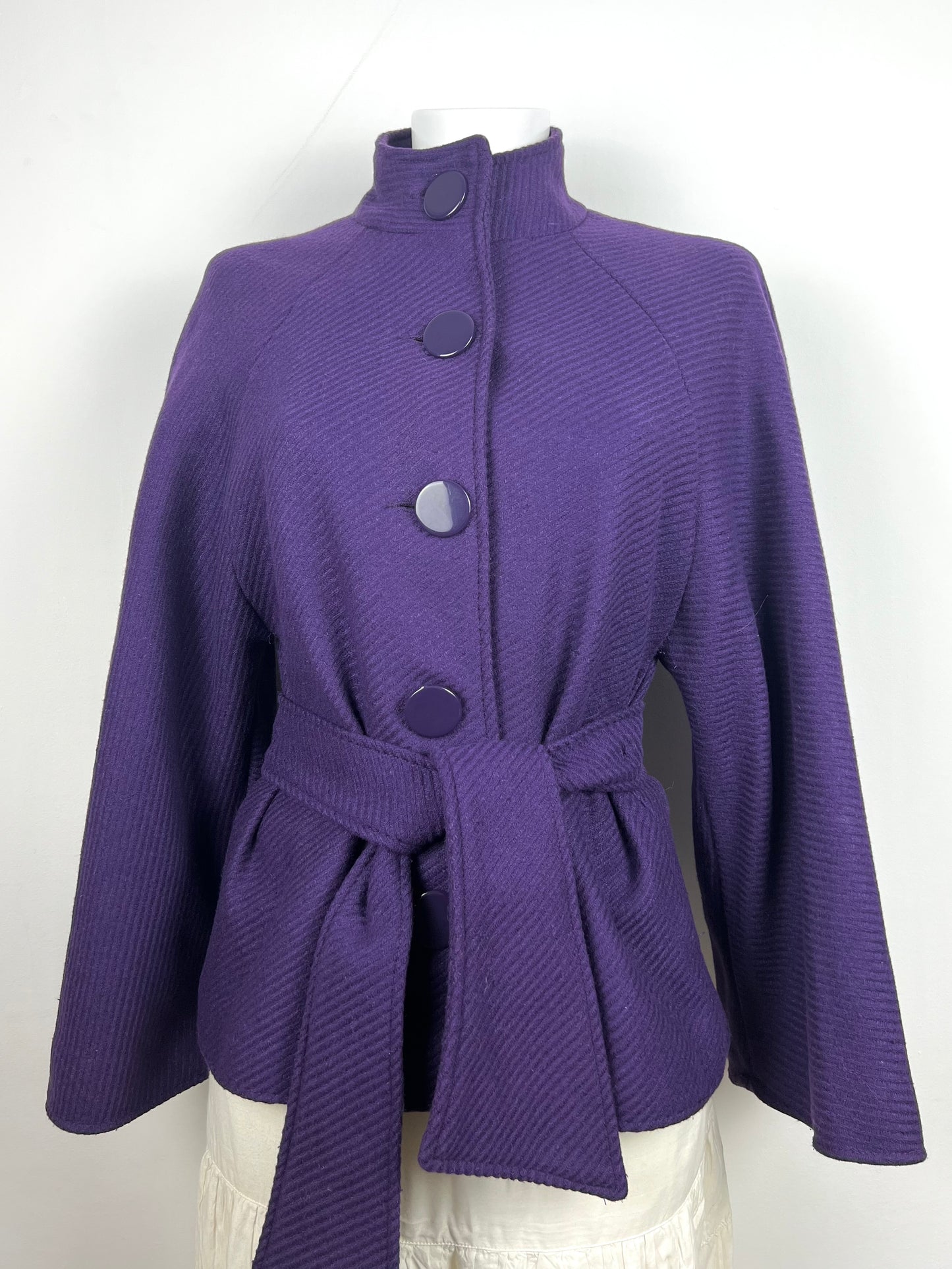 Purple Belted High Neck Jacket