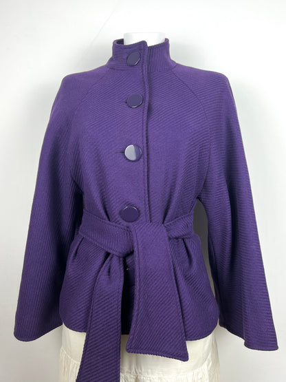 Purple Belted High Neck Jacket
