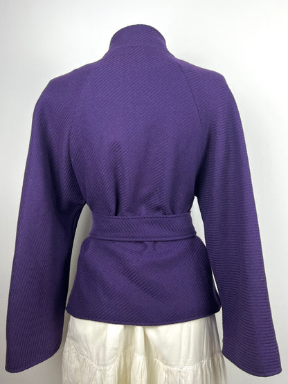 Purple Belted High Neck Jacket