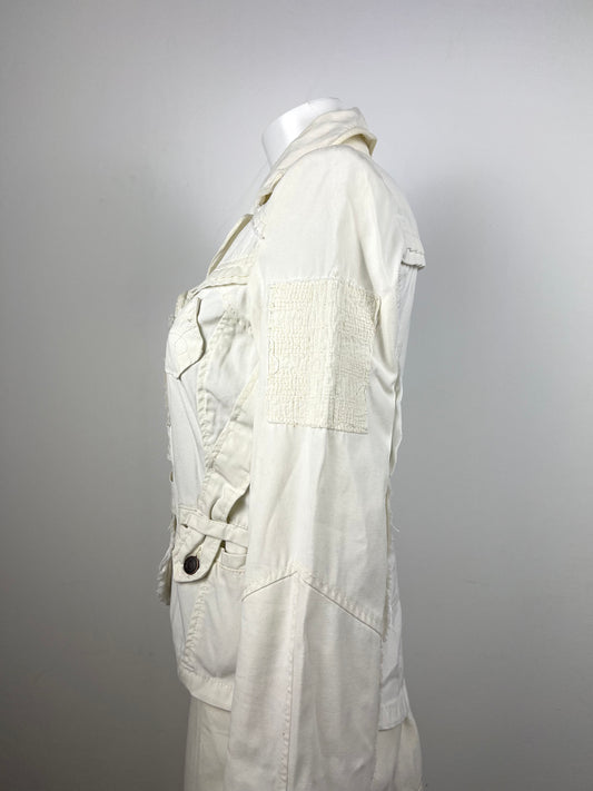 White Cotton Utility Jacket with Buckle Details