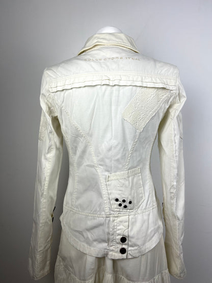 White Cotton Utility Jacket with Buckle Details