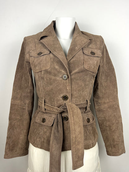 Taupe Suede Leather Belted Jacket