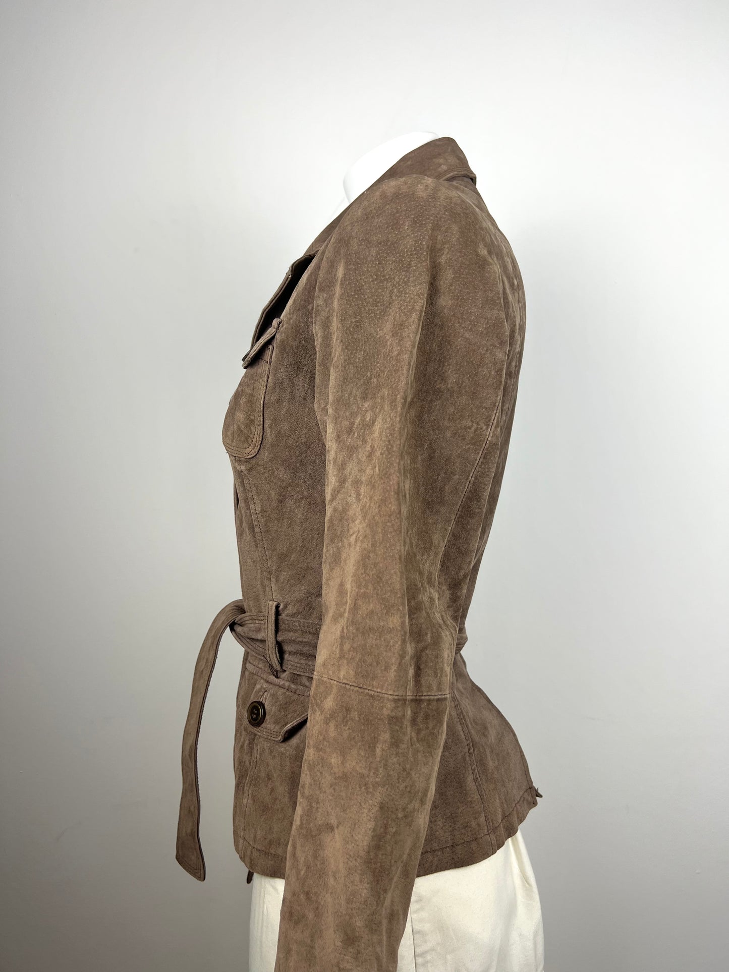 Taupe Suede Leather Belted Jacket