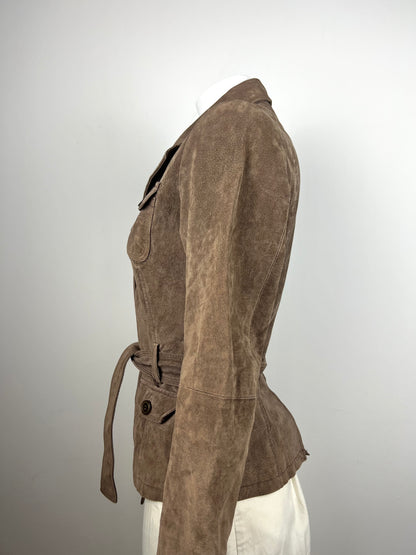 Taupe Suede Leather Belted Jacket