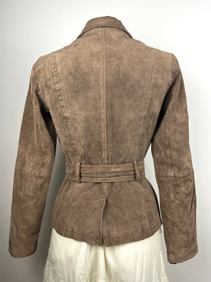Taupe Suede Leather Belted Jacket