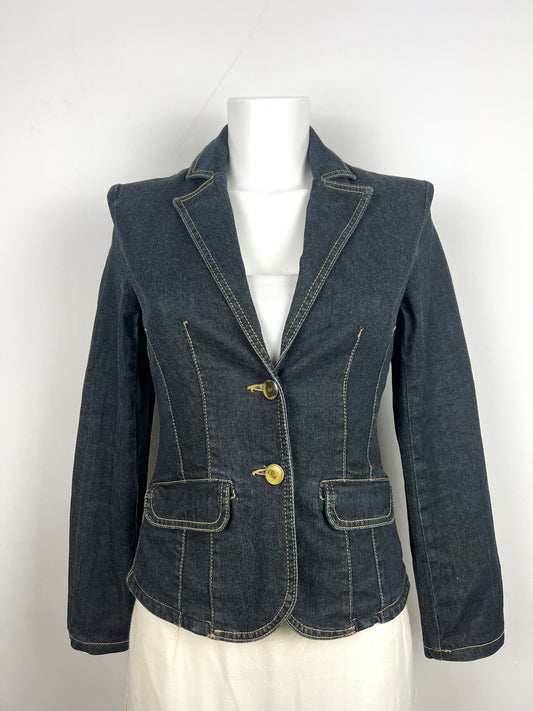 Dark Wash Fitted Denim Blazer Jacket