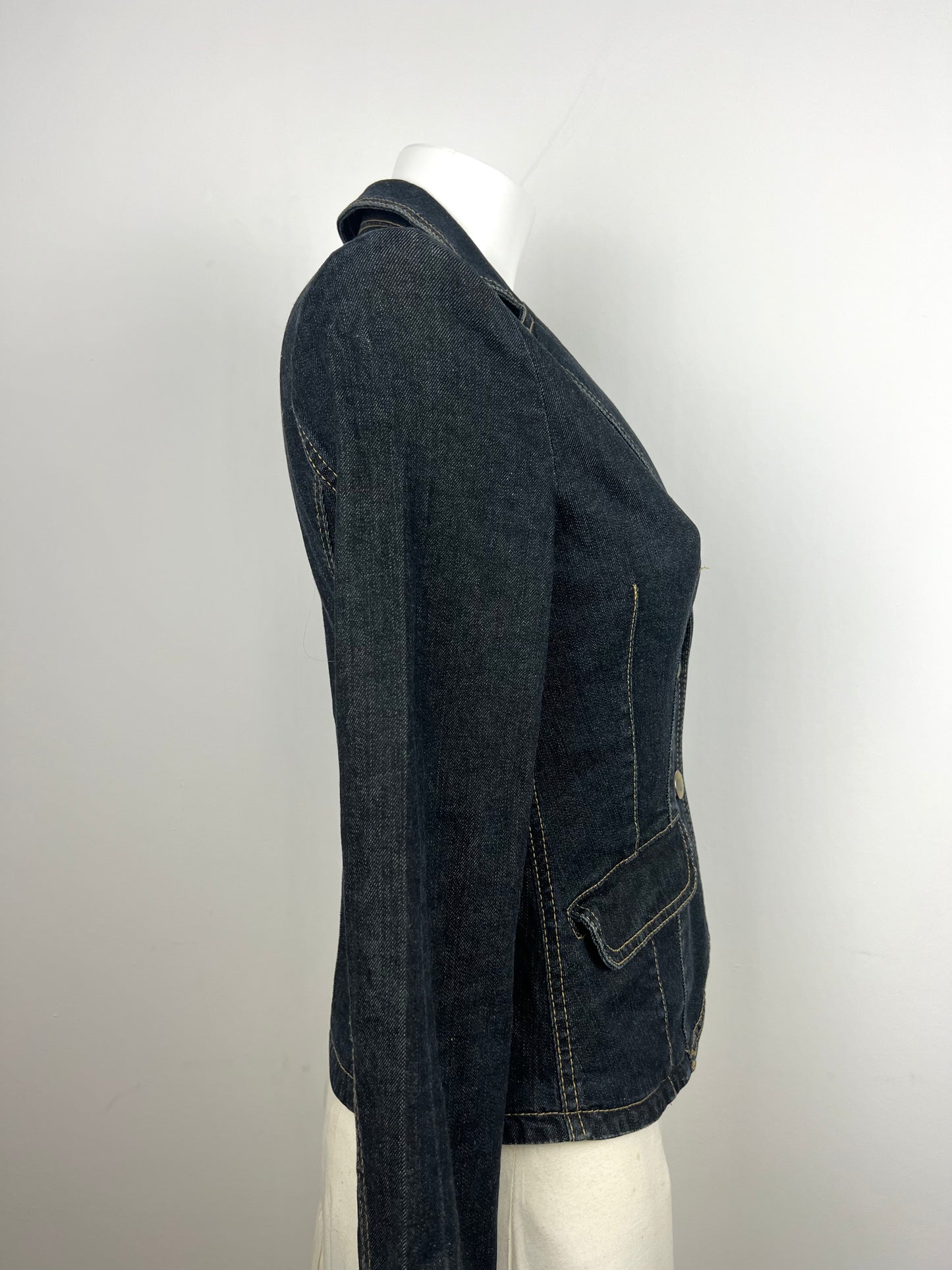 Dark Wash Fitted Denim Blazer Jacket