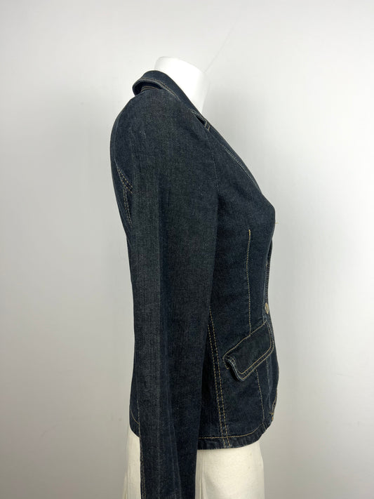 Dark Wash Fitted Denim Blazer Jacket