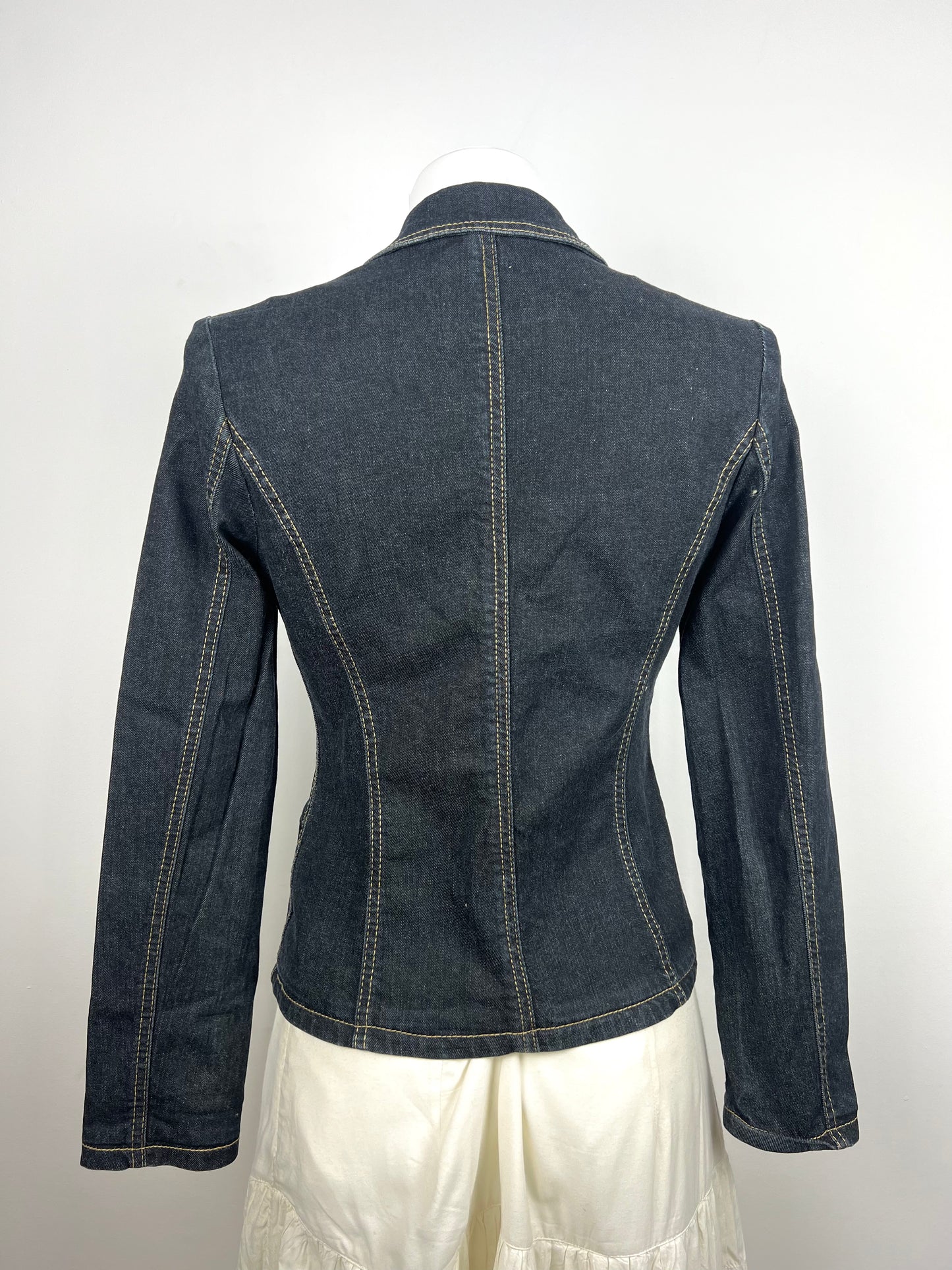 Dark Wash Fitted Denim Blazer Jacket