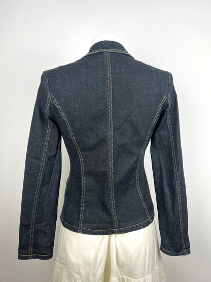 Dark Wash Fitted Denim Blazer Jacket